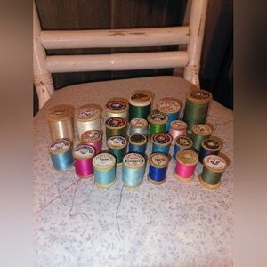 Vintage Assorted Sewing Thread With Wooden Spools Collection